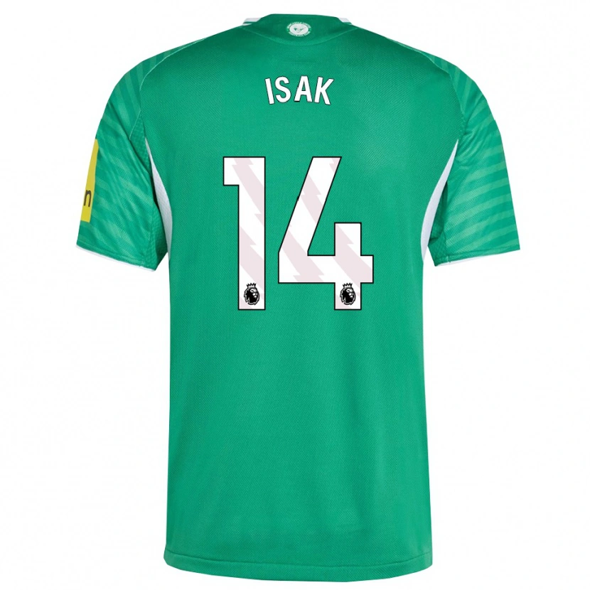 Danxen Mænd Alexander Isak #14 Grøn Hvid Udebane Spillertrøjer 2025/26 Trøje T-Shirt