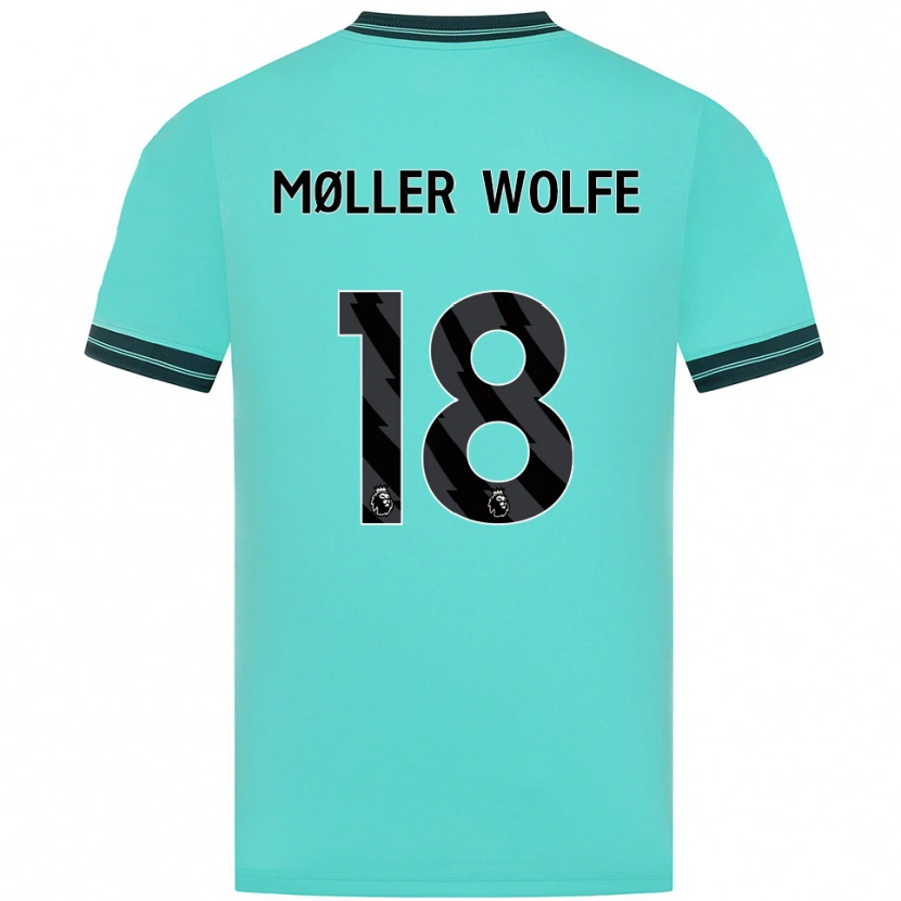 Danxen Mænd David Møller Wolfe #18 Himmelblå Grøn Udebane Spillertrøjer 2025/26 Trøje T-Shirt