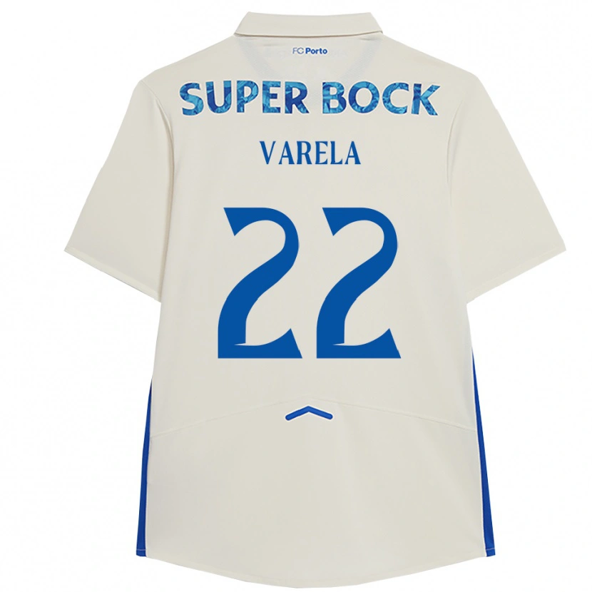 Danxen Mænd Alan Varela #22 Hvid Blå Tredje Sæt Spillertrøjer 2025/26 Trøje T-Shirt