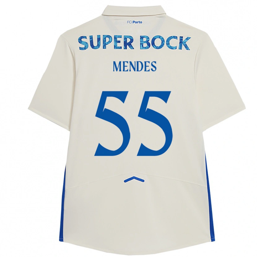 Danxen Mænd Joao Mendes #55 Hvid Blå Tredje Sæt Spillertrøjer 2025/26 Trøje T-Shirt