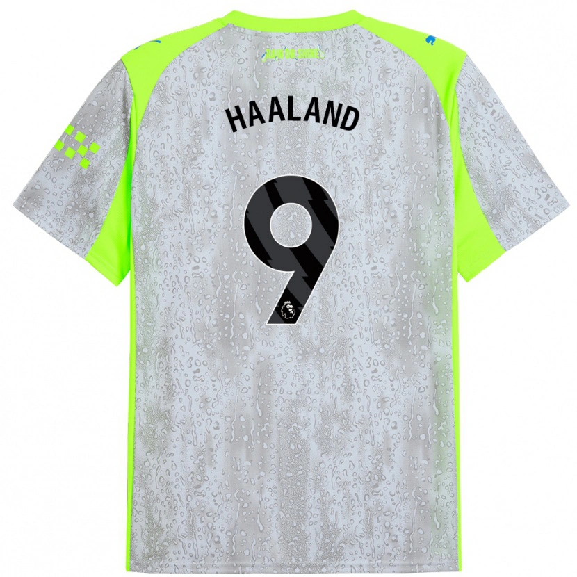 Danxen Mænd Erling Haaland #9 Grå Gul Tredje Sæt Spillertrøjer 2025/26 Trøje T-Shirt
