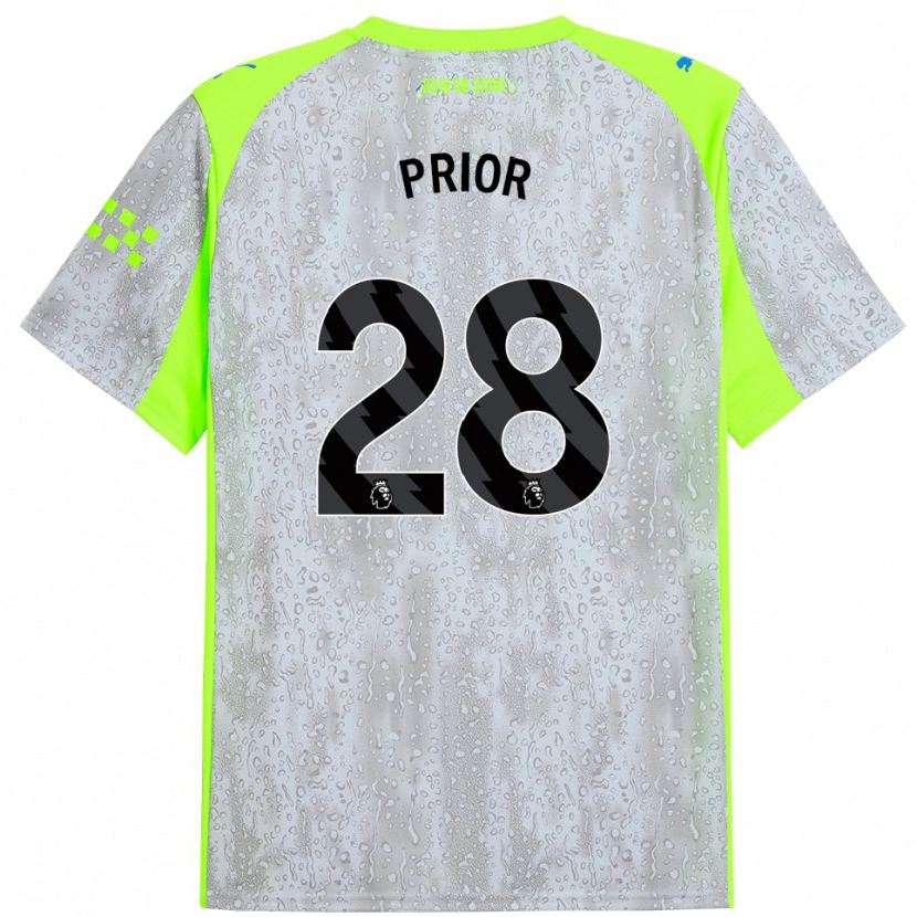 Danxen Mænd Gracie Prior #28 Grå Gul Tredje Sæt Spillertrøjer 2025/26 Trøje T-Shirt
