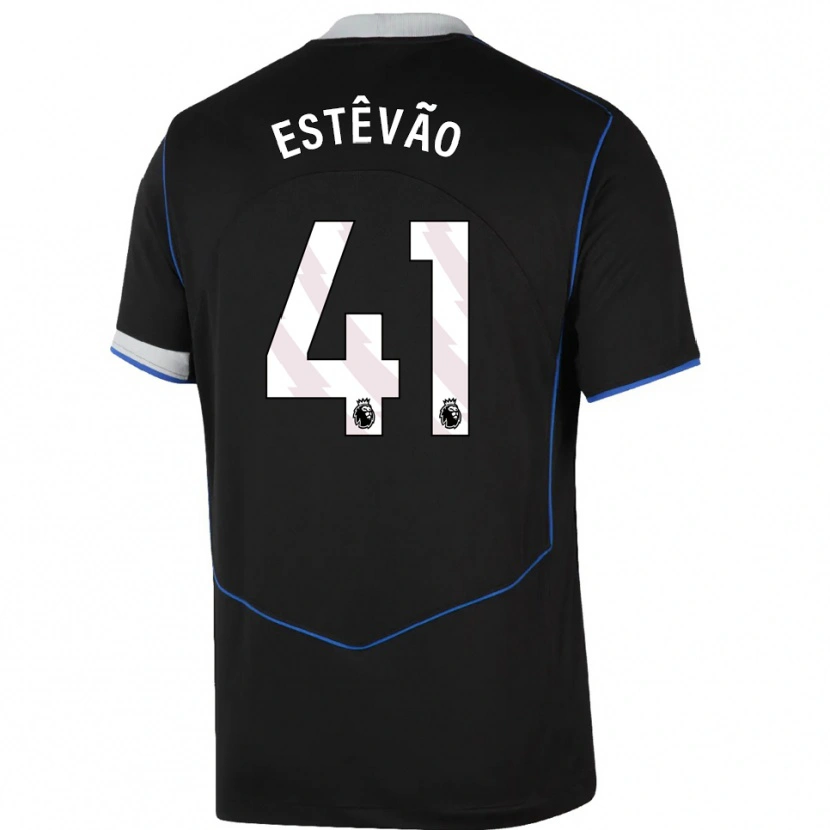 Danxen Mænd Estêvão #41 Sort Blå Sølv Tredje Sæt Spillertrøjer 2025/26 Trøje T-Shirt