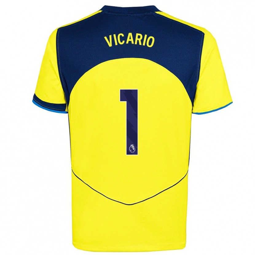 Danxen Mænd Guglielmo Vicario #1 Gul Navy Tredje Sæt Spillertrøjer 2025/26 Trøje T-Shirt