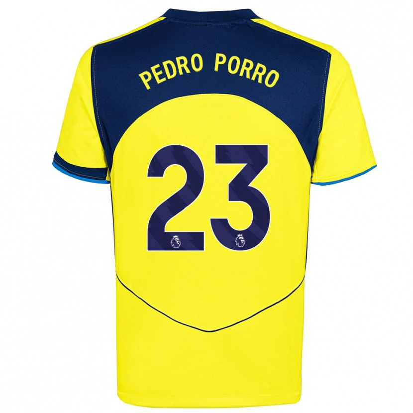Danxen Mænd Pedro Porro #23 Gul Navy Tredje Sæt Spillertrøjer 2025/26 Trøje T-Shirt