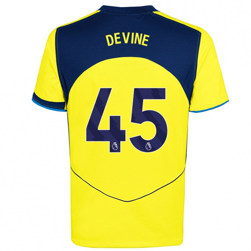 Danxen Mænd Alfie Devine #45 Gul Navy Tredje Sæt Spillertrøjer 2025/26 Trøje T-Shirt