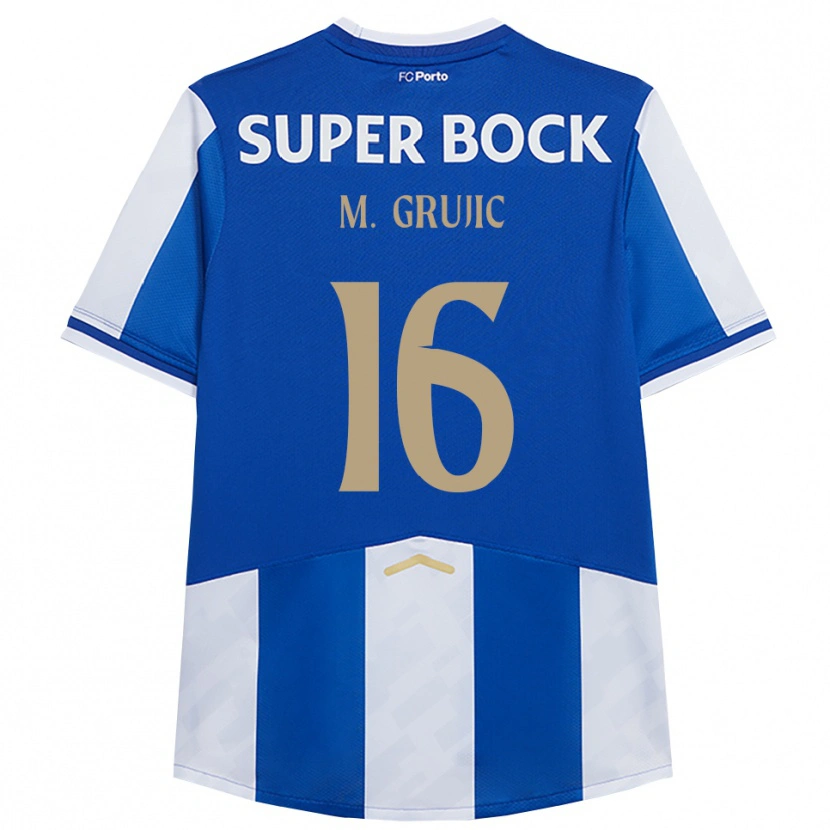 Danxen Kvinder Marko Grujić #16 Blå Hvid Hjemmebane Spillertrøjer 2025/26 Trøje T-Shirt