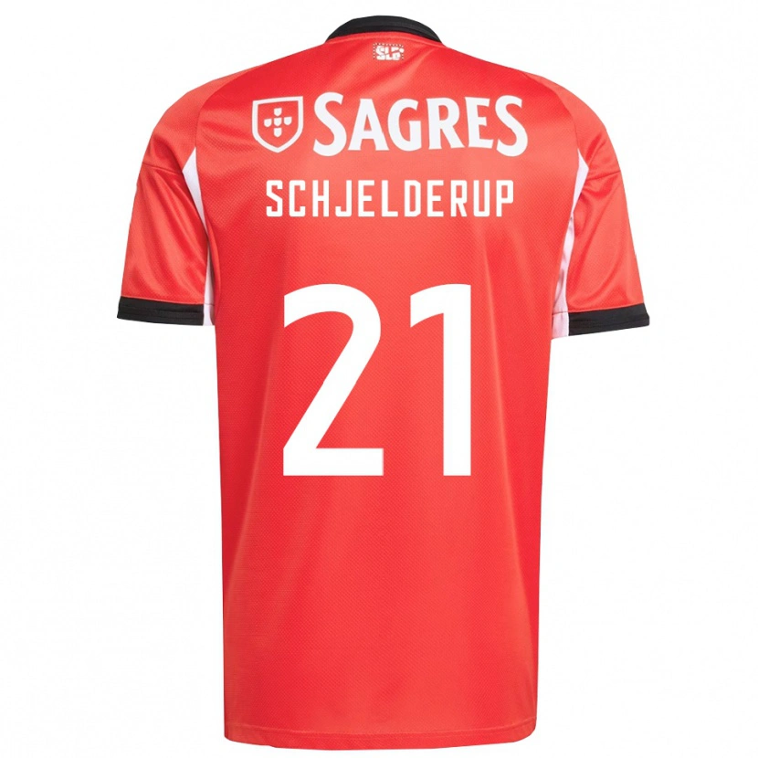 Danxen Kvinder Andreas Schjelderup #21 Rød Hvid Hjemmebane Spillertrøjer 2025/26 Trøje T-Shirt
