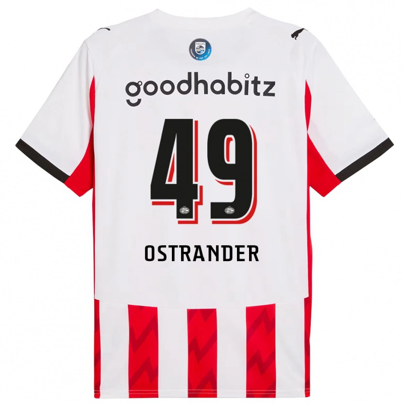 Danxen Kvinder William Ostrander #49 Rød Hvid Hjemmebane Spillertrøjer 2025/26 Trøje T-Shirt