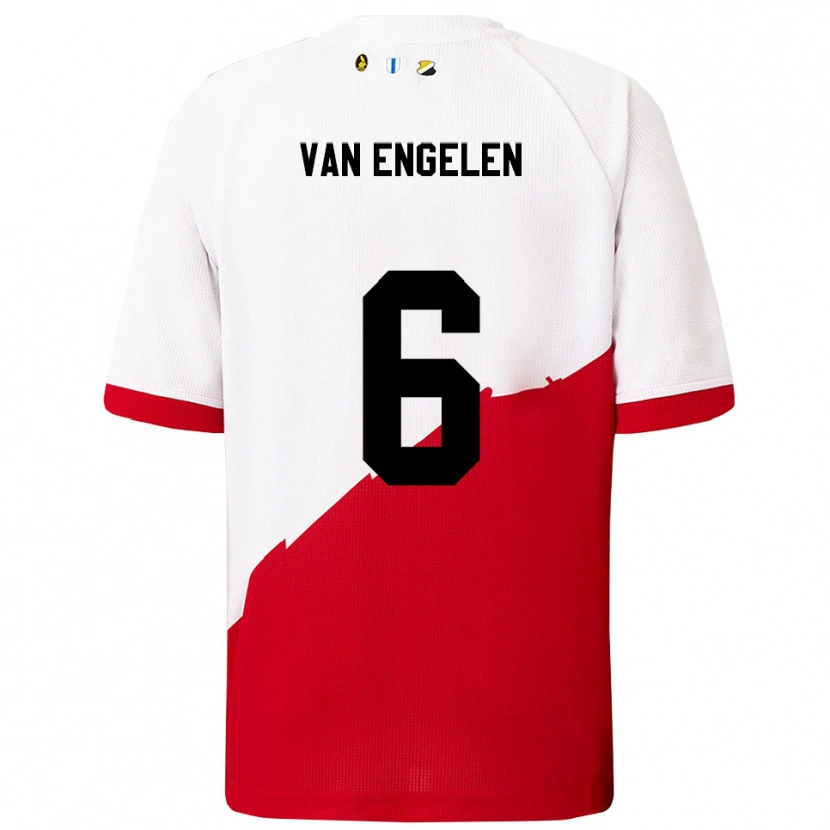 Danxen Kvinder Mats Van Engelen #6 Hvid Rød Hjemmebane Spillertrøjer 2025/26 Trøje T-Shirt