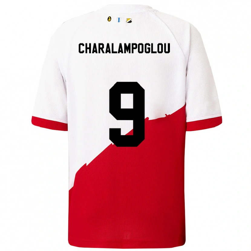 Danxen Kvinder Georgios Charalampoglou #9 Hvid Rød Hjemmebane Spillertrøjer 2025/26 Trøje T-Shirt