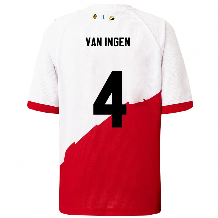 Danxen Kvinder Thijs Van Ingen #4 Hvid Rød Hjemmebane Spillertrøjer 2025/26 Trøje T-Shirt