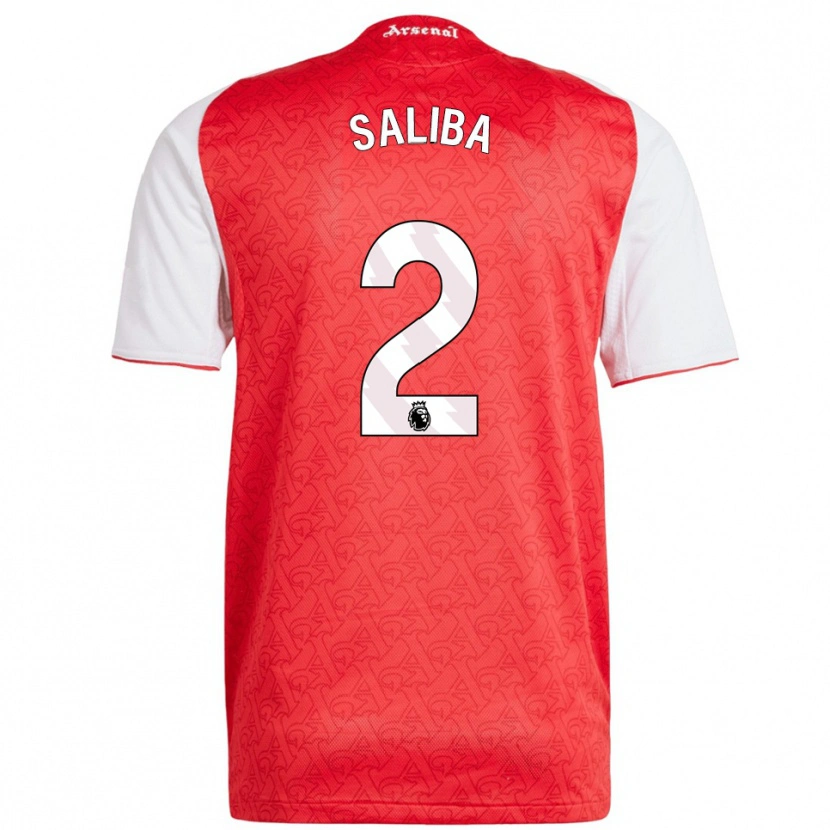 Danxen Kvinder William Saliba #2 Rød Hvid Hjemmebane Spillertrøjer 2025/26 Trøje T-Shirt