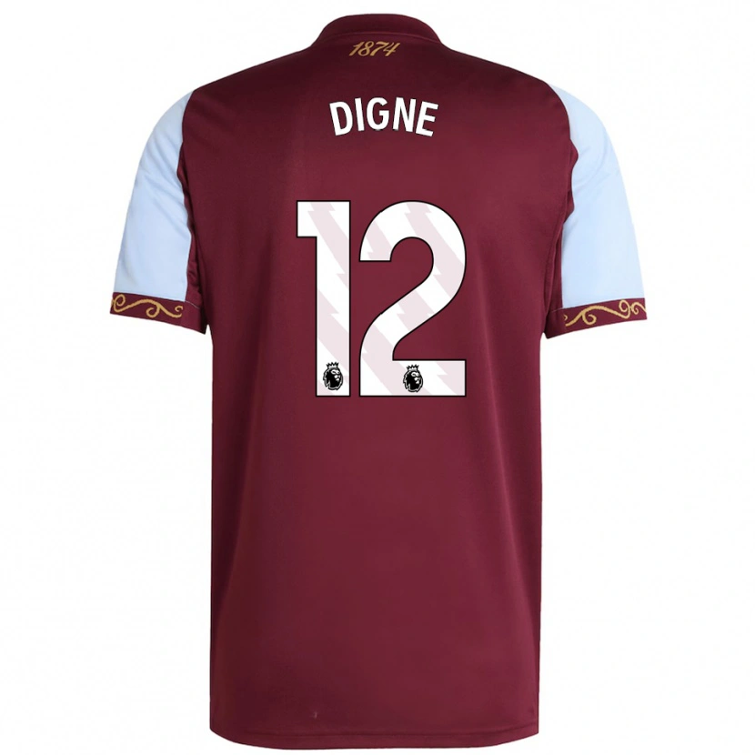 Danxen Kvinder Lucas Digne #12 Bourgogne Himmelblå Hjemmebane Spillertrøjer 2025/26 Trøje T-Shirt