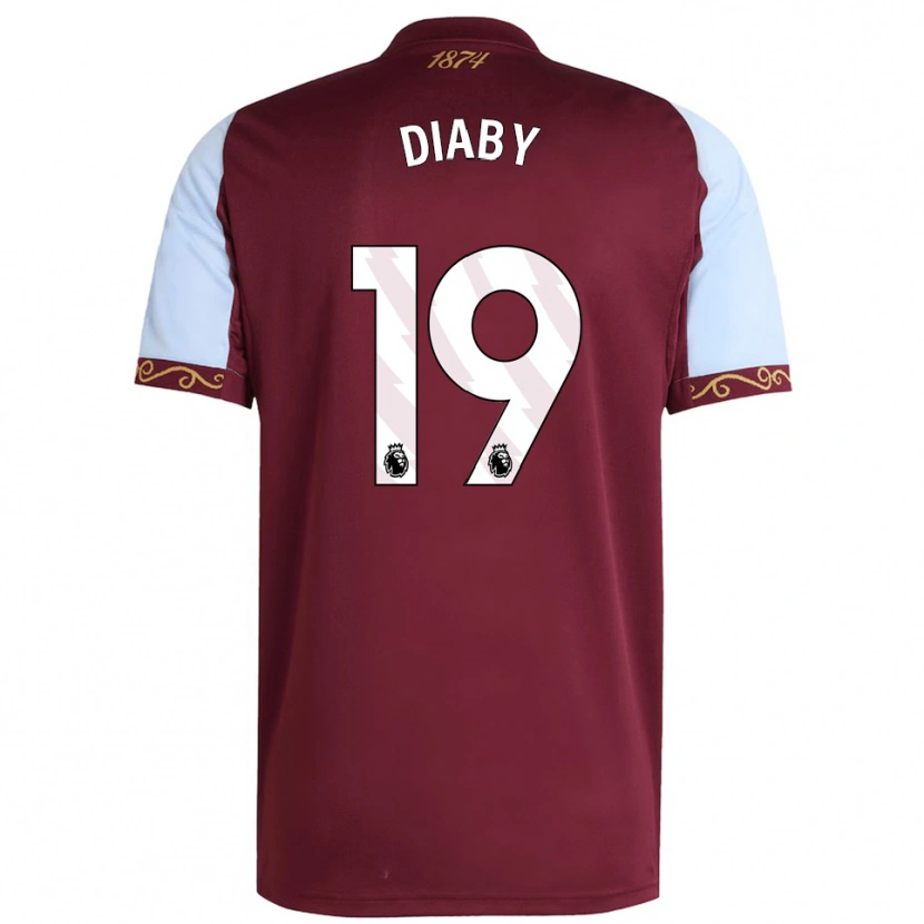 Danxen Kvinder Moussa Diaby #19 Bourgogne Himmelblå Hjemmebane Spillertrøjer 2025/26 Trøje T-Shirt