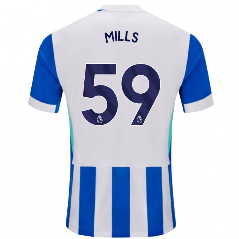 Danxen Kvinder Harry Mills #59 Blå Hvid Hjemmebane Spillertrøjer 2025/26 Trøje T-Shirt