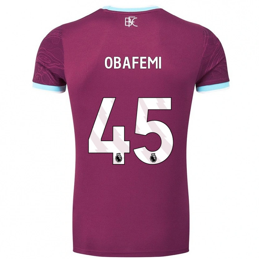 Danxen Kvinder Michael Obafemi #45 Bourgogne Himmelblå Hjemmebane Spillertrøjer 2025/26 Trøje T-Shirt