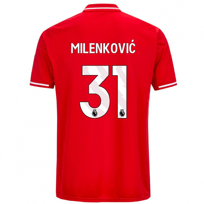 Danxen Kvinder Nikola Milenković #31 Rød Hvid Hjemmebane Spillertrøjer 2025/26 Trøje T-Shirt
