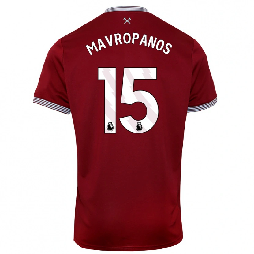 Danxen Kvinder Konstantinos Mavropanos #15 Bourgogne Hvid Hjemmebane Spillertrøjer 2025/26 Trøje T-Shirt