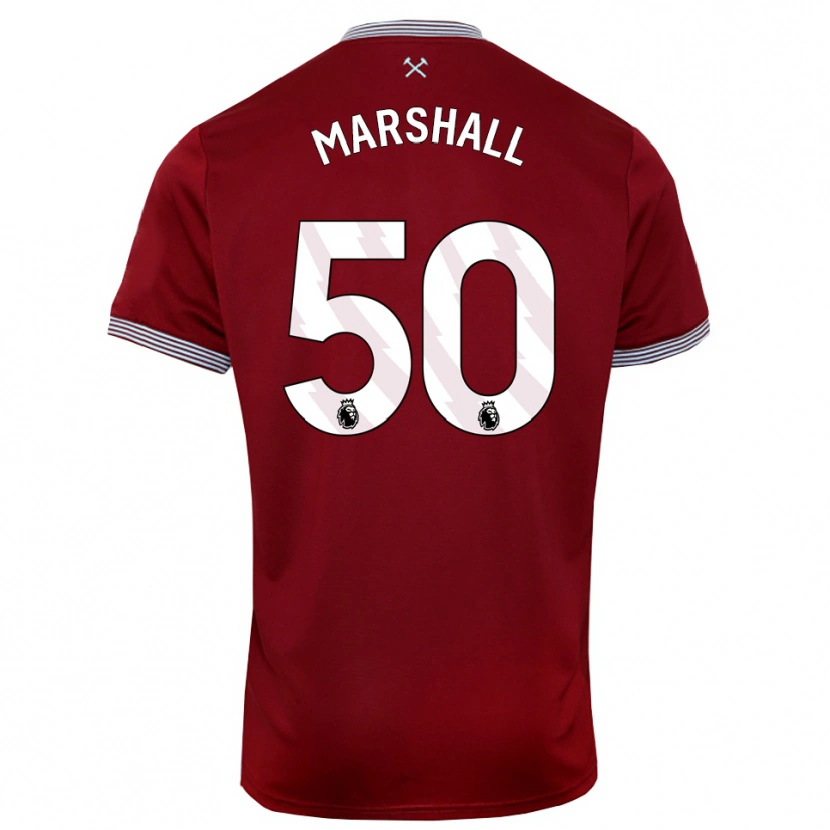 Danxen Kvinder Callum Marshall #50 Bourgogne Hvid Hjemmebane Spillertrøjer 2025/26 Trøje T-Shirt