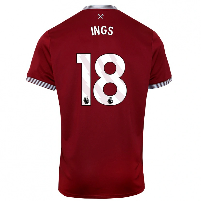 Danxen Kvinder Danny Ings #18 Bourgogne Hvid Hjemmebane Spillertrøjer 2025/26 Trøje T-Shirt