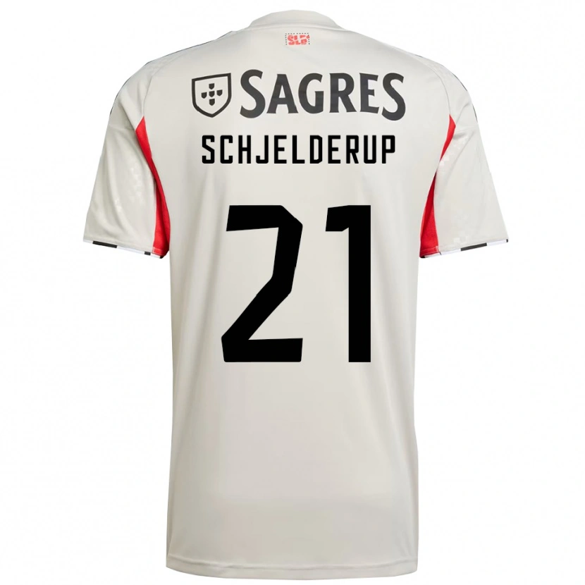 Danxen Kvinder Andreas Schjelderup #21 Off White Rød Udebane Spillertrøjer 2025/26 Trøje T-Shirt