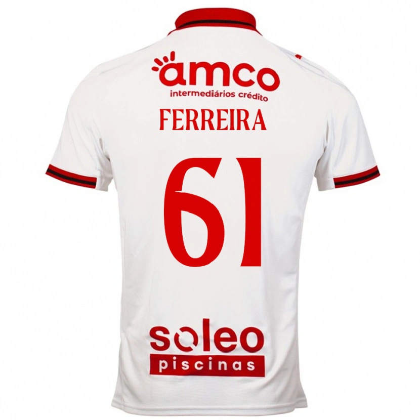 Danxen Kvinder Tiago Ferreira #61 Hvid Rød Udebane Spillertrøjer 2025/26 Trøje T-Shirt