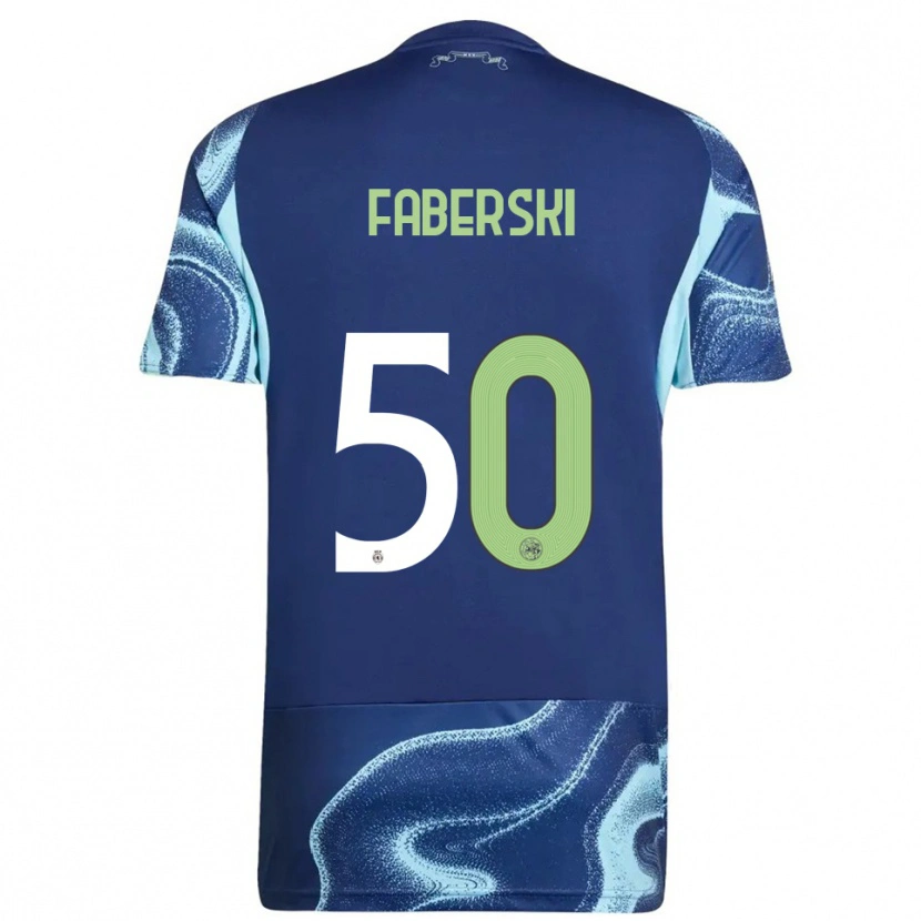 Danxen Kvinder Jan Faberski #50 Navy Himmelblå Udebane Spillertrøjer 2025/26 Trøje T-Shirt