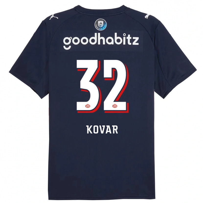 Danxen Kvinder Matej Kovar #32 Navy Hvid Udebane Spillertrøjer 2025/26 Trøje T-Shirt