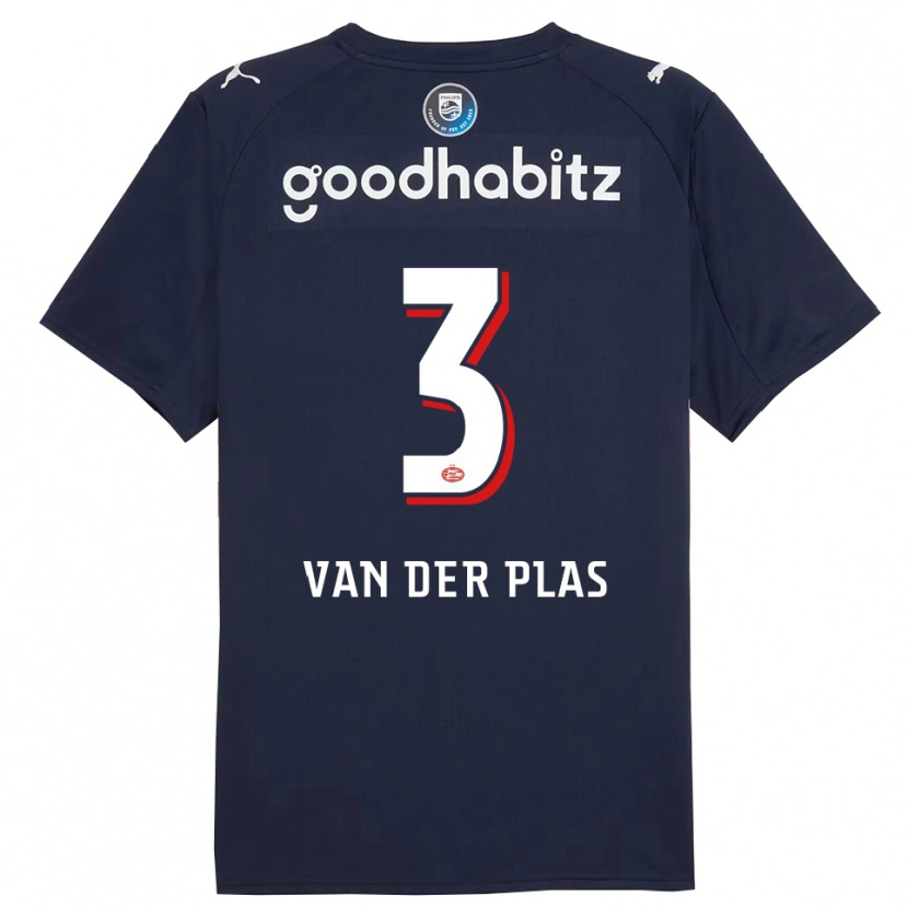Danxen Kvinder Sven Van Der Plas #3 Navy Hvid Udebane Spillertrøjer 2025/26 Trøje T-Shirt