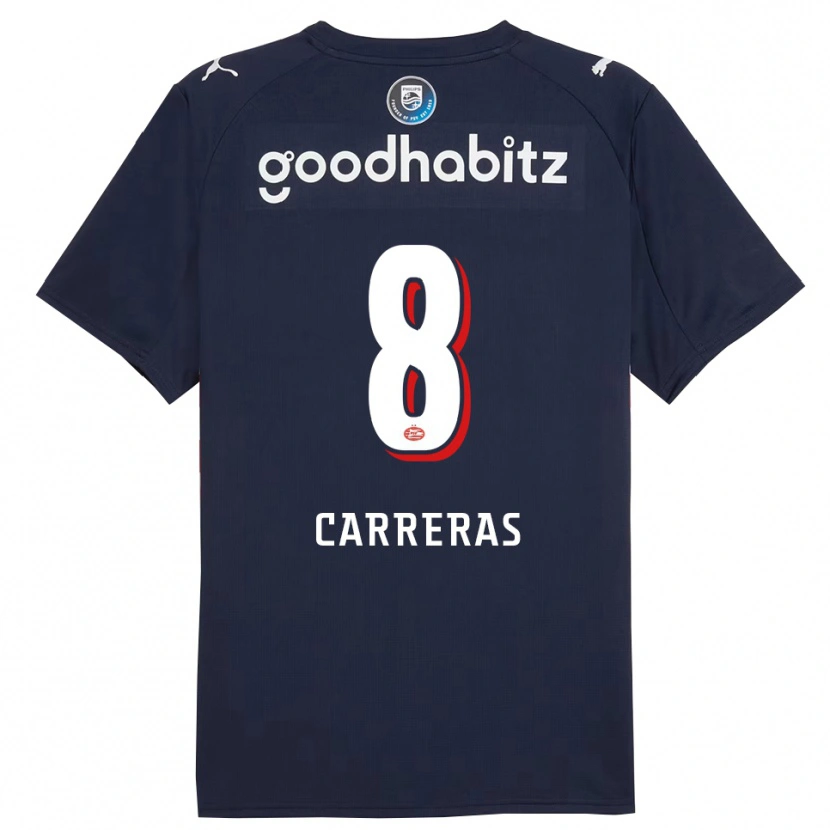 Danxen Kvinder Georgina Carreras #8 Navy Hvid Udebane Spillertrøjer 2025/26 Trøje T-Shirt