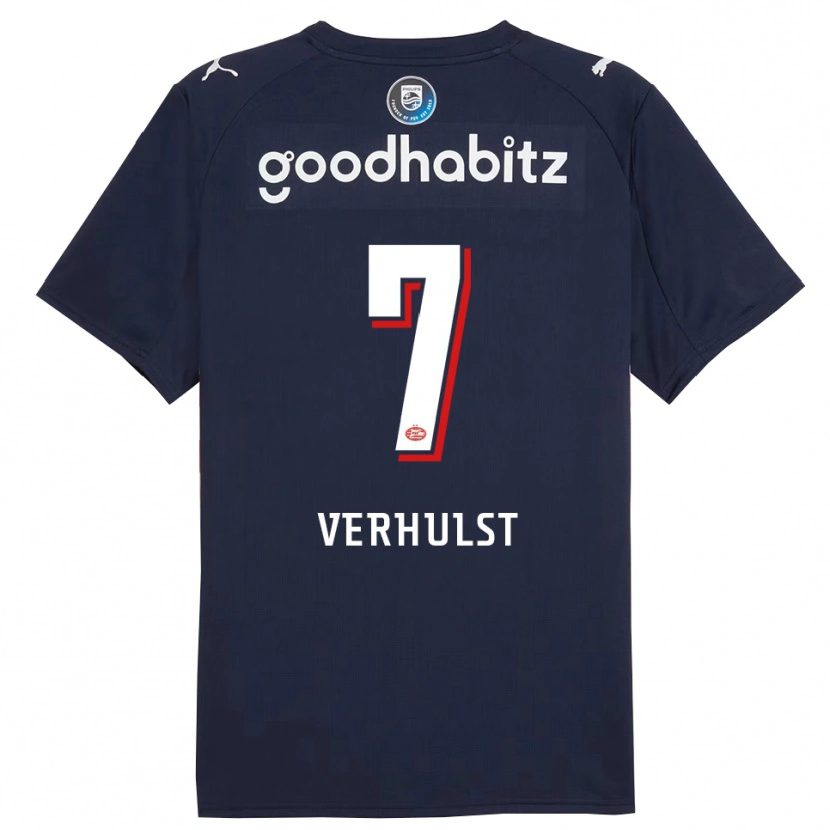 Danxen Kvinder Gino Verhulst #7 Navy Hvid Udebane Spillertrøjer 2025/26 Trøje T-Shirt