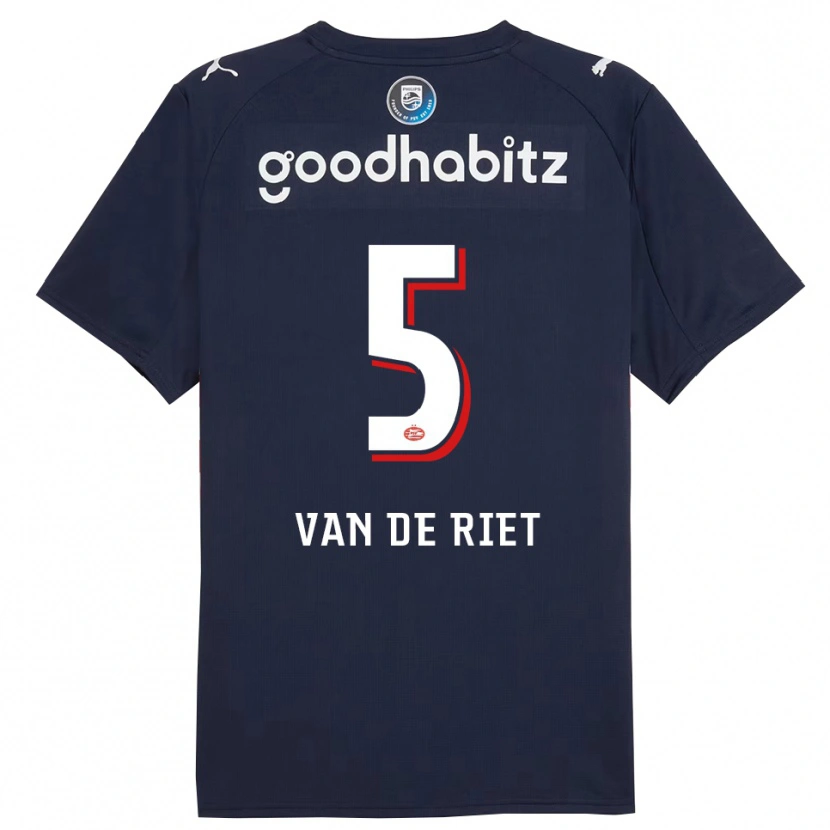 Danxen Kvinder Raf Van De Riet #5 Navy Hvid Udebane Spillertrøjer 2025/26 Trøje T-Shirt