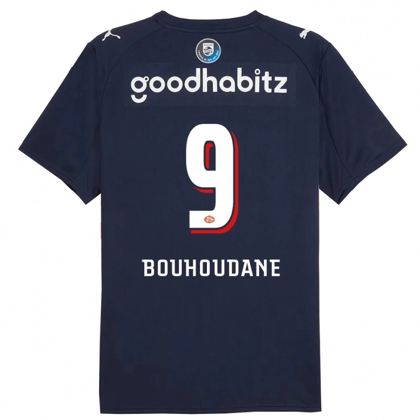 Danxen Kvinder Sami Bouhoudane #9 Navy Hvid Udebane Spillertrøjer 2025/26 Trøje T-Shirt