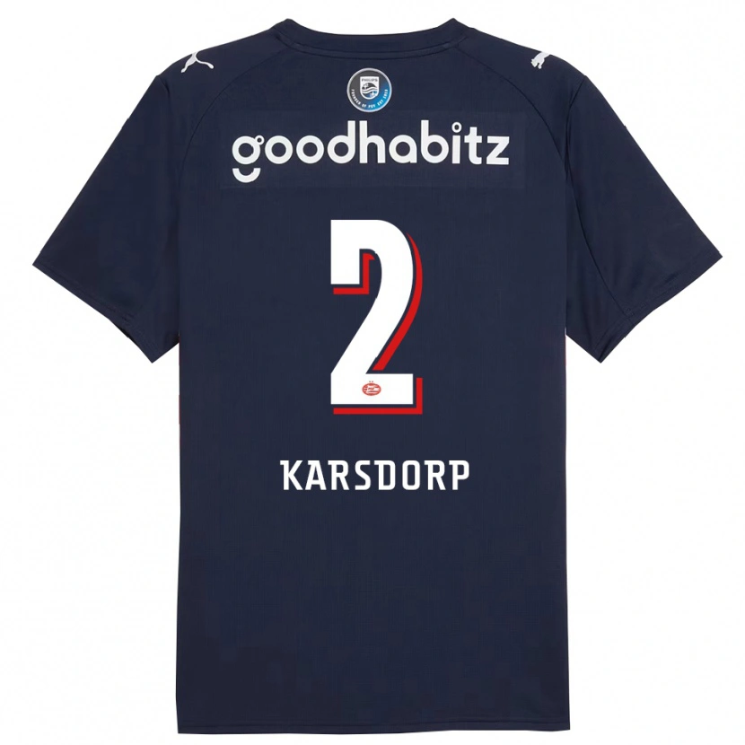 Danxen Kvinder Rick Karsdorp #2 Navy Hvid Udebane Spillertrøjer 2025/26 Trøje T-Shirt