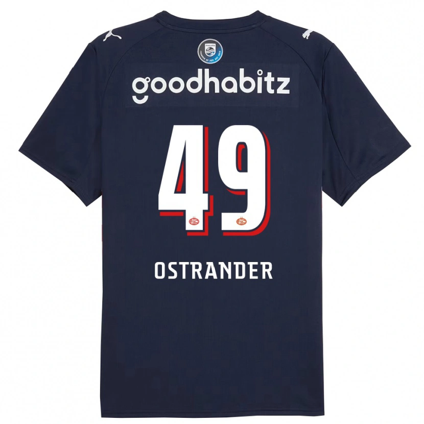 Danxen Kvinder William Ostrander #49 Navy Hvid Udebane Spillertrøjer 2025/26 Trøje T-Shirt