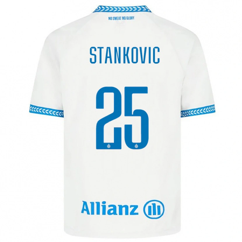 Danxen Kvinder Aleksandar Stanković #25 Blå Hvid Udebane Spillertrøjer 2025/26 Trøje T-Shirt