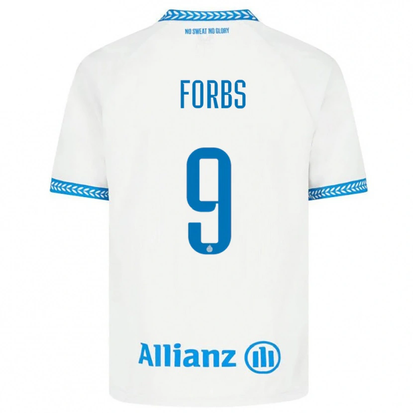 Danxen Kvinder Carlos Forbs #9 Blå Hvid Udebane Spillertrøjer 2025/26 Trøje T-Shirt