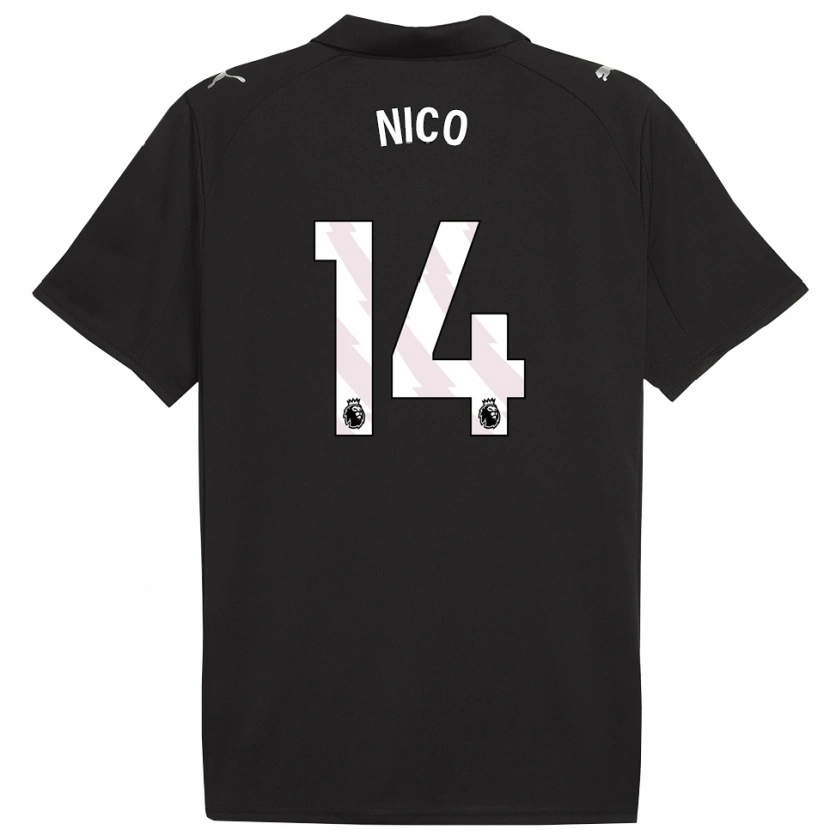Danxen Kvinder Nico González #14 Sort Hvid Udebane Spillertrøjer 2025/26 Trøje T-Shirt