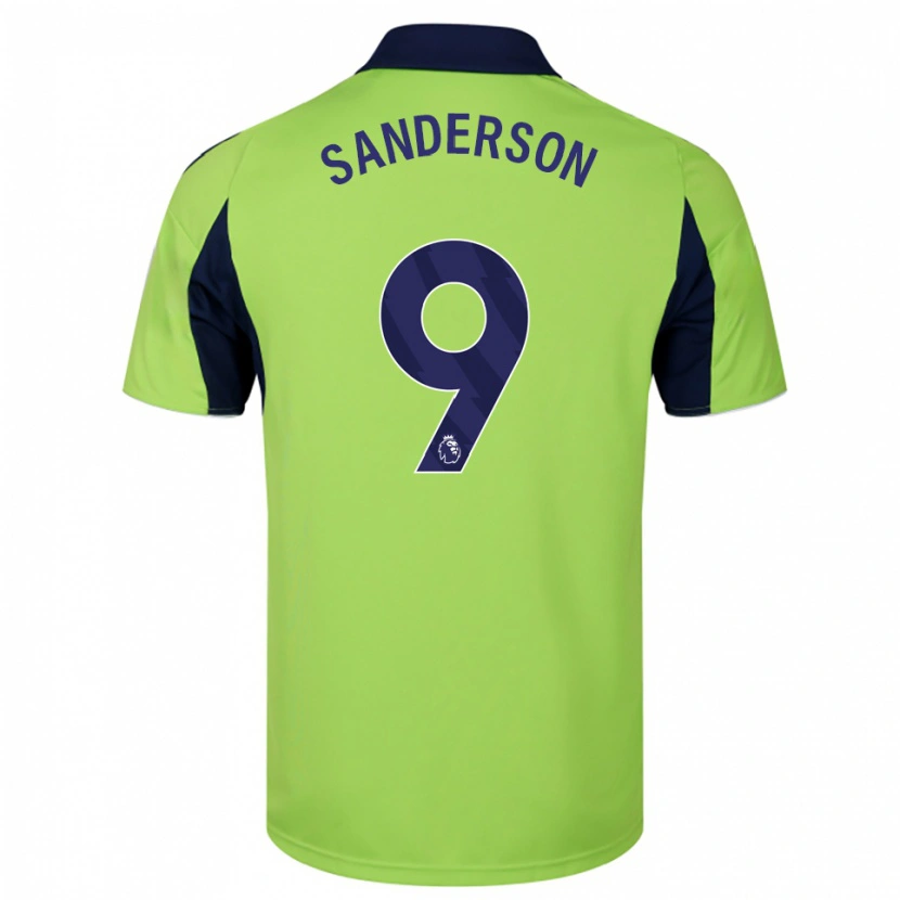 Danxen Kvinder Oliver Sanderson #9 Grøn Navy Hvid Udebane Spillertrøjer 2025/26 Trøje T-Shirt