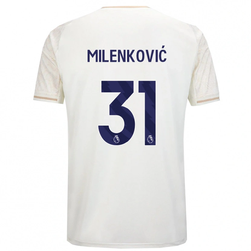 Danxen Kvinder Nikola Milenković #31 Off White Sort Udebane Spillertrøjer 2025/26 Trøje T-Shirt