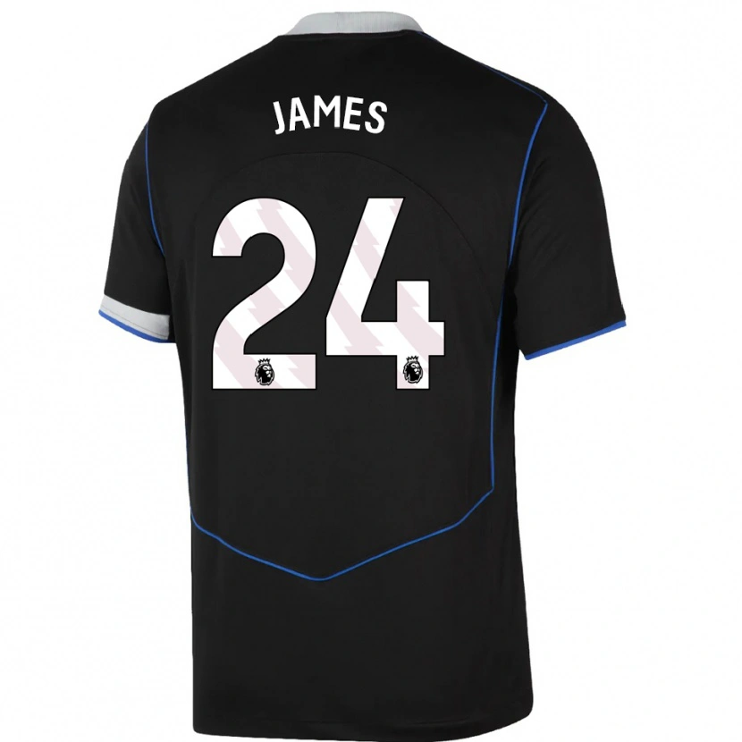 Danxen Kvinder Reece James #24 Sort Blå Sølv Tredje Sæt Spillertrøjer 2025/26 Trøje T-Shirt