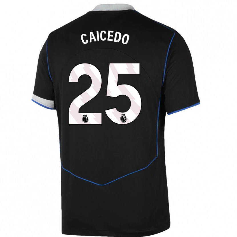 Danxen Kvinder Moisés Caicedo #25 Sort Blå Sølv Tredje Sæt Spillertrøjer 2025/26 Trøje T-Shirt