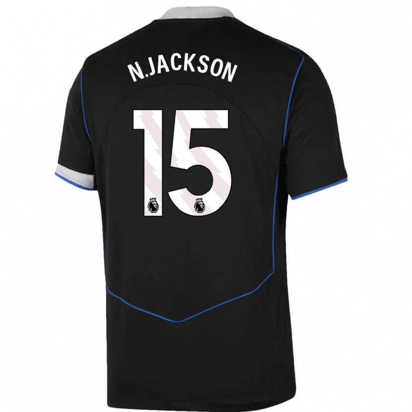 Danxen Kvinder Nicolas Jackson #15 Sort Blå Sølv Tredje Sæt Spillertrøjer 2025/26 Trøje T-Shirt