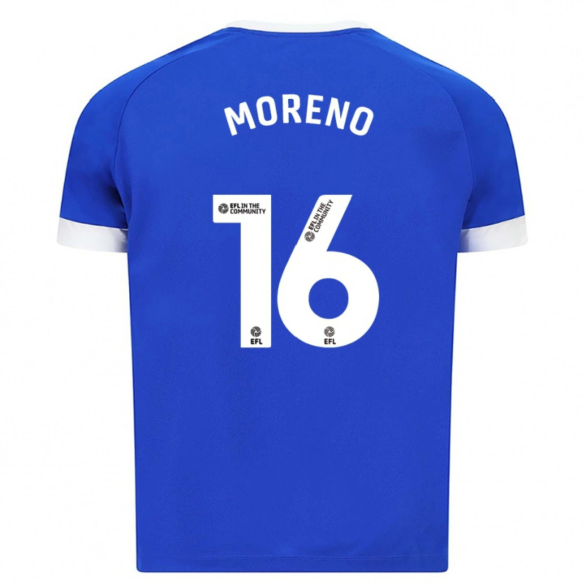 Danxen Børn Paul Moreno #16 Blå Hvid Hjemmebane Spillertrøjer 2025/26 Trøje T-Shirt