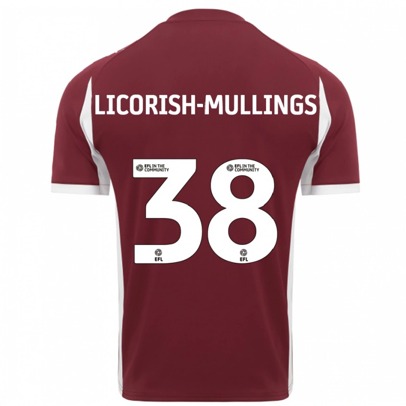 Danxen Børn Kiantay Licorish-Mullings #38 Burgunder Hvid Hjemmebane Spillertrøjer 2025/26 Trøje T-Shirt
