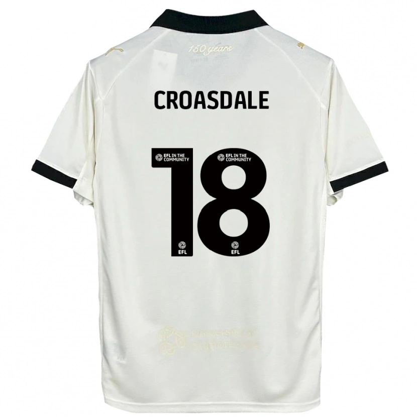 Danxen Børn Ryan Croasdale #18 Off-White Sort Hjemmebane Spillertrøjer 2025/26 Trøje T-Shirt
