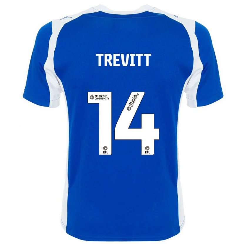 Danxen Børn Ryan Trevitt #14 Blå Hvid Hjemmebane Spillertrøjer 2025/26 Trøje T-Shirt