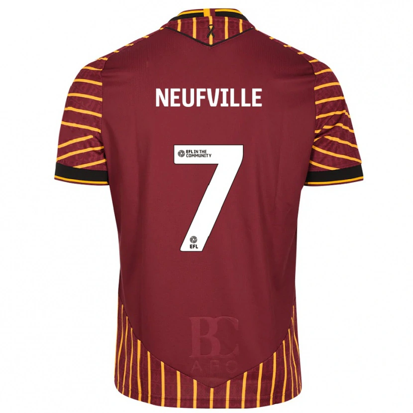 Danxen Børn Josh Neufville #7 Orange Burgunder Hjemmebane Spillertrøjer 2025/26 Trøje T-Shirt