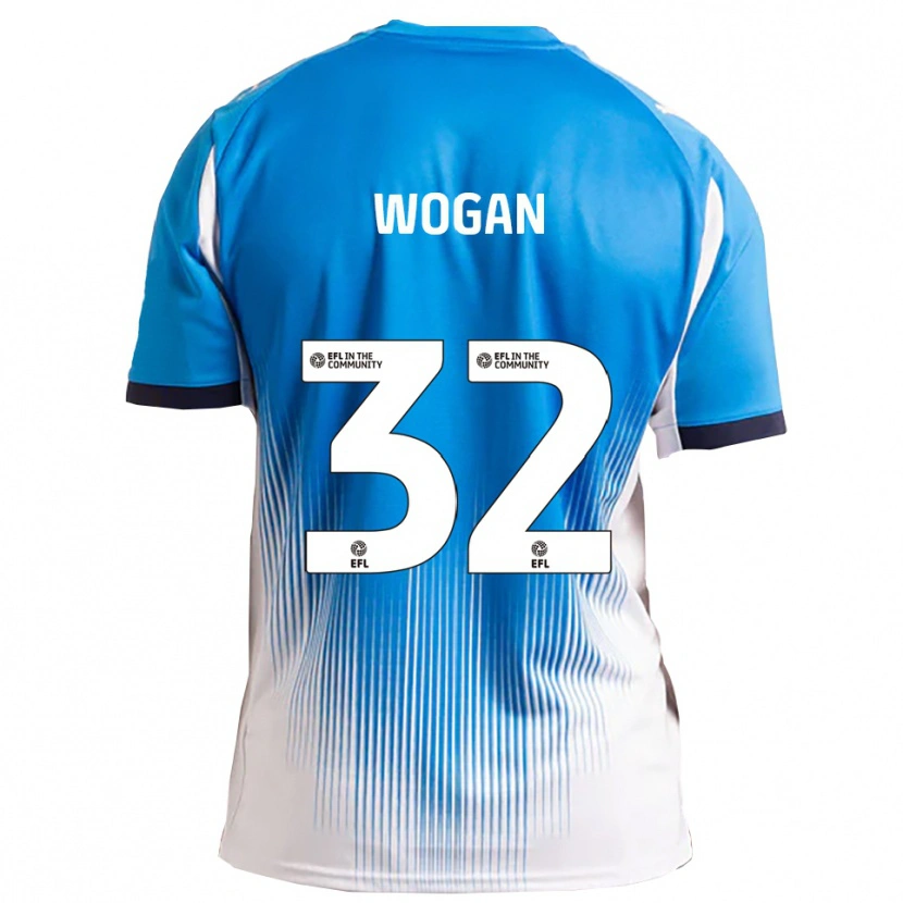 Danxen Børn Andrew Wogan #32 Blå Hvid Hjemmebane Spillertrøjer 2025/26 Trøje T-Shirt